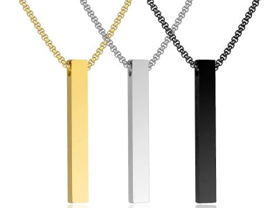 Pendant Necklace Bar Men Stainless Steel