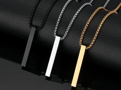 Pendant Necklace Bar Men Stainless Steel
