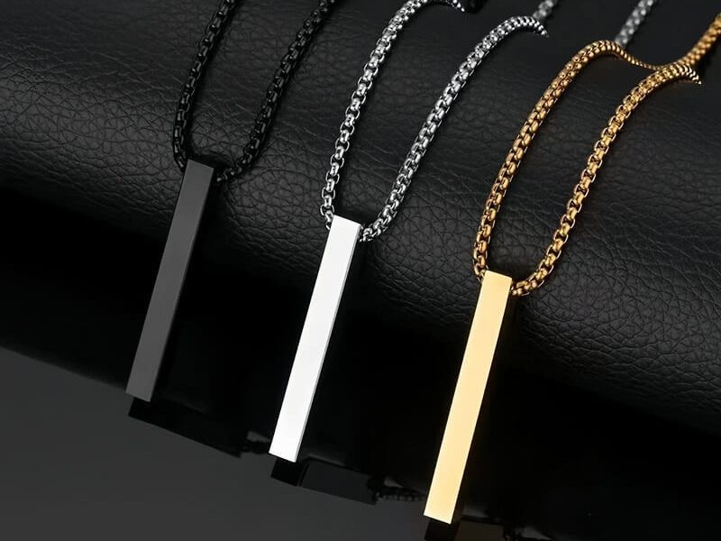 Pendant Necklace Bar Men Stainless Steel
