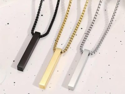 Pendant Necklace Bar Men Stainless Steel