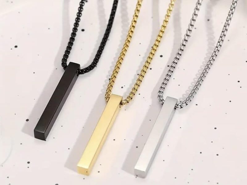 Pendant Necklace Bar Men Stainless Steel